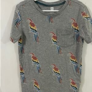 Tea Collection Size 8 Gray Parrot Short Sleeve Shirt